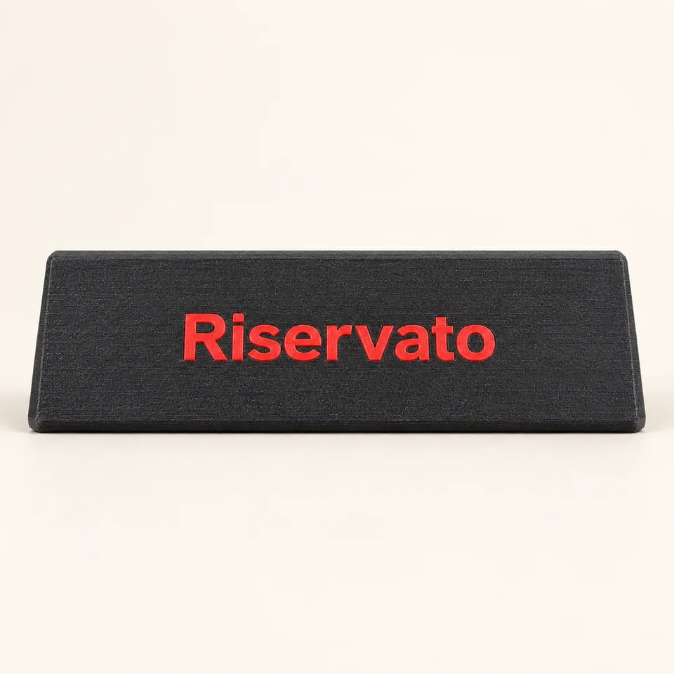 Cartello nero personalizzabile con scritta rossa Riservato, su sfondo beige neutro
